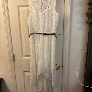 Lily Rose White High Low Sundress Sleeveless Crew Neck